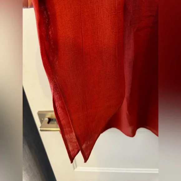 90s LINEN Terracotta/Rust Fairycore/Boho Bell Sleeve Top Rushed fringe XS/S/M - Picture 6 of 8